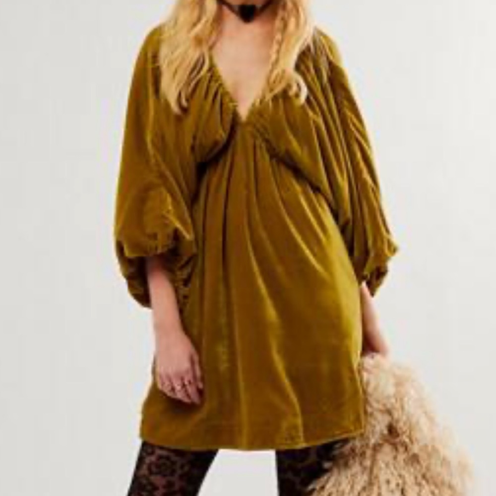 Free People Olive Green Velvet Mini Dress